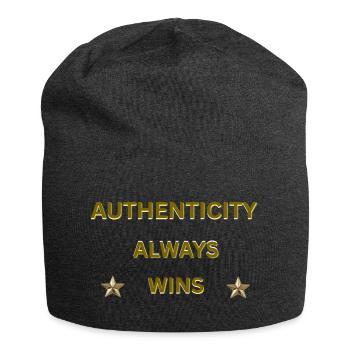 AUTHENTIZITÄT GEWINNT IMMER – Goldenes Motivationszitat - Jersey-Beanie - Anthrazit - Vorne