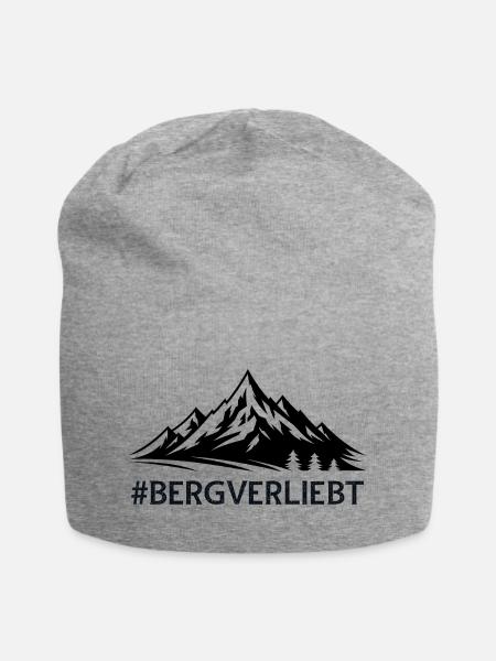 Bergverliebt mit Hashtag Bergige Landschaft Berge - Jersey-Beanie - Grau meliert