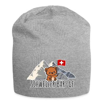 Niedlicher Schweizer Bär mit Schweizer Flagge süß! - Jersey-Beanie - Grau meliert - Vorne