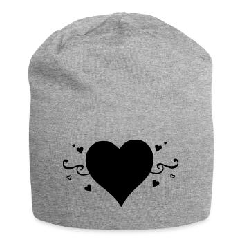 Black Heart Valentine's Day Gift - Jersey Beanie - heather grey - Front