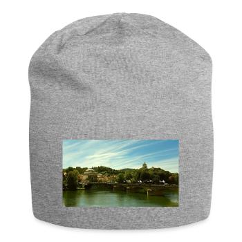 Panorama de la ville au bord de la rivière et du pont - Bonnet en jersey - gris chiné - Devant