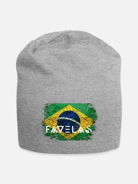Favelas Flagge: Brüche in Grün-Gelb - Jersey-Beanie - Grau meliert