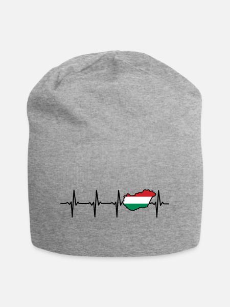 Herzschlag Ungarn Karte Geschenk fuer Ungarn - Jersey-Beanie - Grau meliert