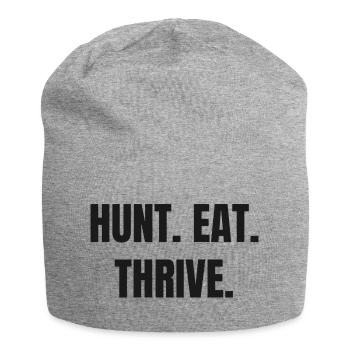 HUNT. EAT. THRIVE. Carnivore & Ancestral Lifestyle - Jersey-Beanie - Grau meliert - Vorne