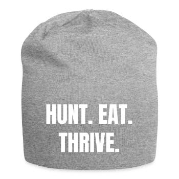 HUNT. EAT. THRIVE. Carnivore Jäger & Steakliebfans - Jersey-Beanie - Grau meliert - Vorne