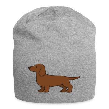 Brown Dachshund Silhouette - Jersey Beanie - heather grey - Front