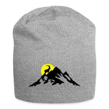 Berg und Steinbock bei Sonnenaufgang - Jersey-Beanie - Grau meliert - Vorne