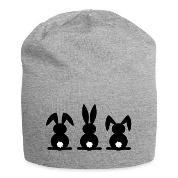 Rabbit silhouette. Happy Easter or Easter party. Egg. - Jersey Beanie - heather grey - Front