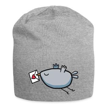 Oiseau avec lettre d’amour - Bonnet en jersey - gris chiné - Devant
