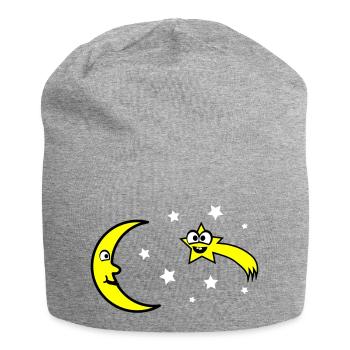 Mond und Sterne - Jersey-Beanie - Grau meliert - Vorne