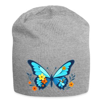 Falter mit Blumen - Jersey-Beanie - Grau meliert - Vorne