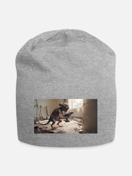Фэнтезийный гремлин в процессе ремонта: комичная с - Jersey-Beanie - Grau meliert