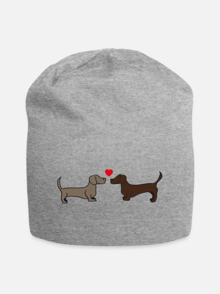 zwei sich küssende Dackel , Geschenkidee - Jersey-Beanie - Grau meliert