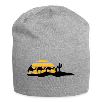sonne streifen karawane haendler reise kaktus kame - Jersey-Beanie - Grau meliert - Vorne