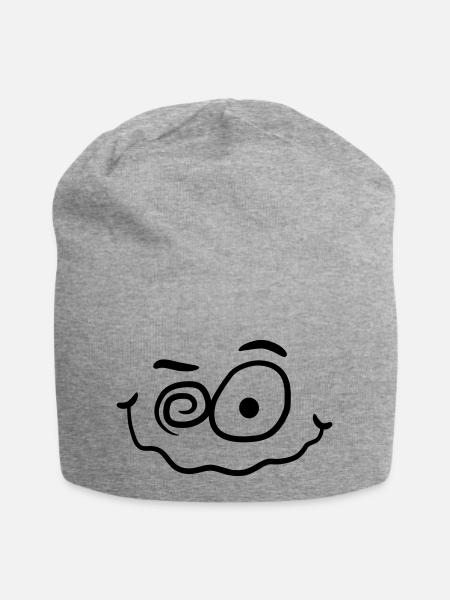 Verrücktes Lustiges Wahnsinniges Smiley Gesicht - Jersey-Beanie - Grau meliert