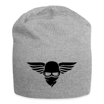 Casque de moto avec aile, casque de motard et lunettes de motard - Bonnet en jersey - gris chiné - Devant