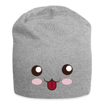 Kawaii Gesicht - Jersey-Beanie - Grau meliert - Vorne
