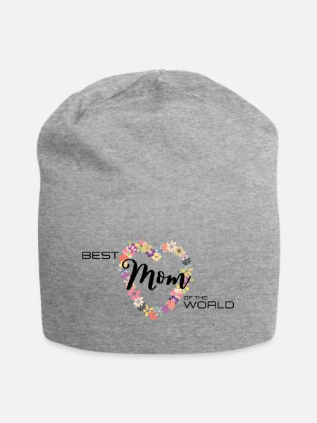Best Mom of the World Blumen Herz - Jersey-Beanie - Grau meliert