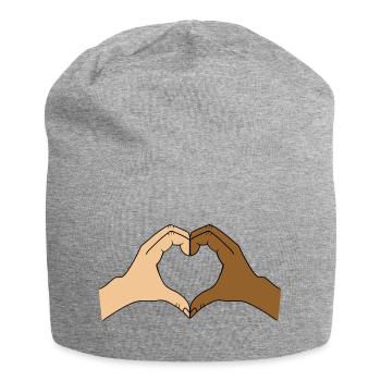 Coloured heart hand motif - customisable - Jersey Beanie - heather grey - Front