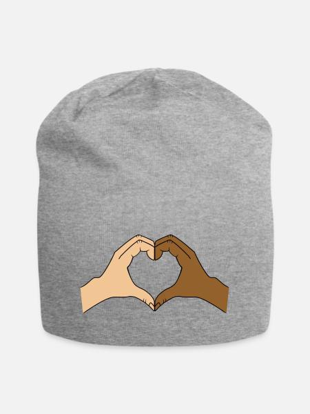 Coloured heart hand motif - customisable - Jersey Beanie - heather grey