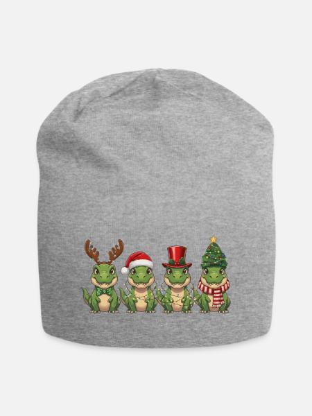 T-Rex Weihnachtsmann Weihnachtsbeleuchtung - Jersey-Beanie - Grau meliert