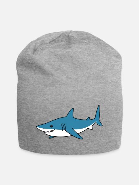Blauer Cartoonhai – Küstenfreund - Jersey-Beanie - Grau meliert