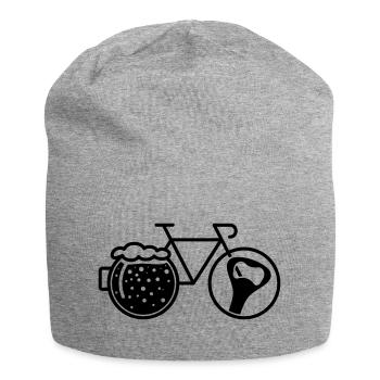 Fahrrad mit Bierglas. Radfahrer, Fahrrad und Flaschenöffner. - Jersey-Beanie - Grau meliert - Vorne