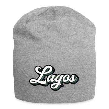 Lagos font with color stripes - Jersey Beanie - heather grey - Front
