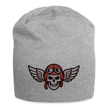 Biker Skull Wing Logo - Jersey Beanie - heather grey - Front