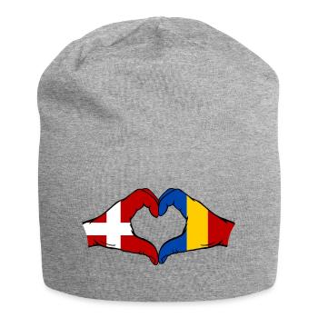 Rumänien Dänemark Flagge Hände Herzform - Jersey-Beanie - Grau meliert - Vorne