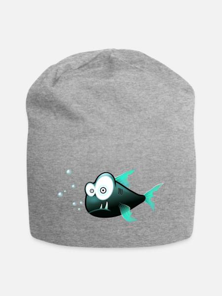 Fisch mit Zähnen Comic Hai - Jersey-Beanie - Grau meliert
