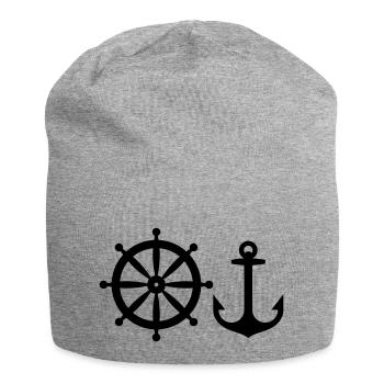 Anker und Steuerrad - Jersey-Beanie - Grau meliert - Vorne