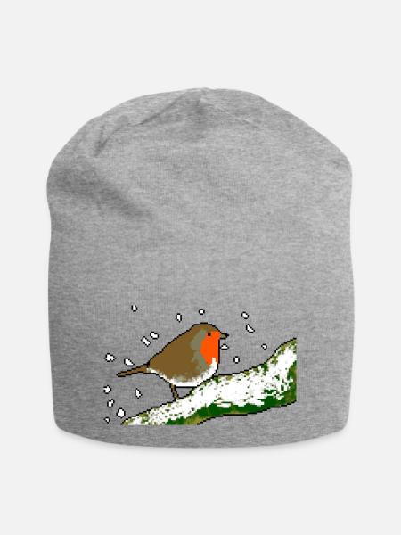 Rotkehlchen Winter Schnee Pixel - Jersey-Beanie - Grau meliert