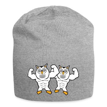 2 hiboux bodybuilders muscles biceps poses gym rat - Bonnet en jersey - gris chiné - Devant
