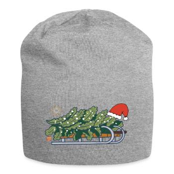 Weihnachtsbaum auf einem Schlitten - Jersey-Beanie - Grau meliert - Vorne