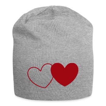 2 rote Herzen Herz rot Geschenk Valentinstag - Jersey-Beanie - Grau meliert - Vorne