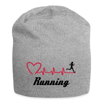 Läuferin und EKG Herzschlag, Laufen Puls - Jersey-Beanie - Grau meliert - Vorne