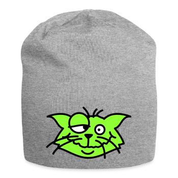 Confused Cat Squints Funny Crazy Grimace - Jersey Beanie - heather grey - Front