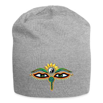 Augen des Buddha, Yin Yang, Weisheit & Erleuchtung - Jersey-Beanie - Grau meliert - Vorne