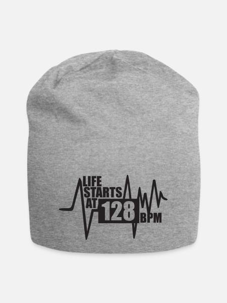 Das Leben beginnt bei 128 BPM - Jersey-Beanie - Grau meliert