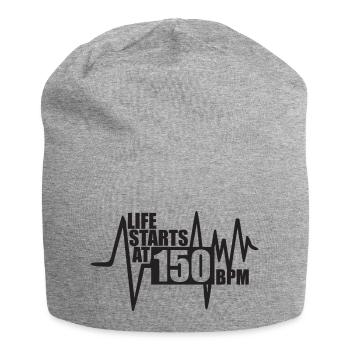 Das Leben beginnt bei 150 BPM - Jersey-Beanie - Grau meliert - Vorne