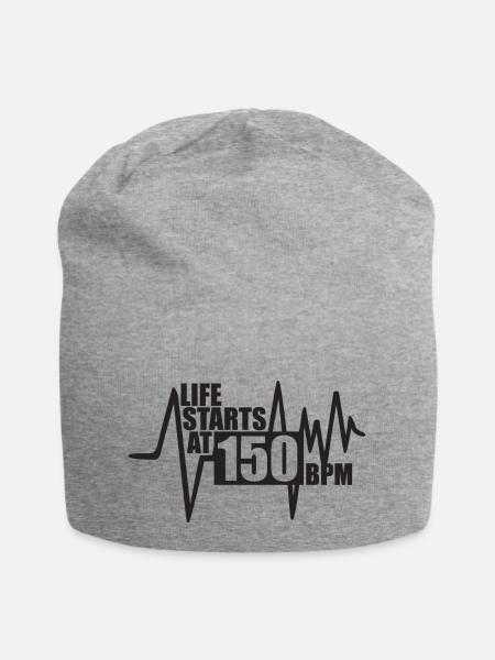 Das Leben beginnt bei 150 BPM - Jersey-Beanie - Grau meliert