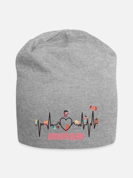 Kinderpflegerin mit Herz Herzlinie Kind Krippe Fun - Jersey-Beanie - Grau meliert
