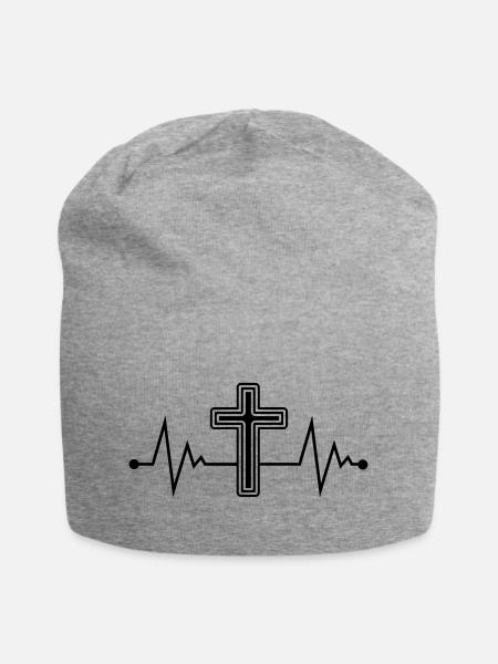 Kreuz Symbol - Jersey-Beanie - Grau meliert