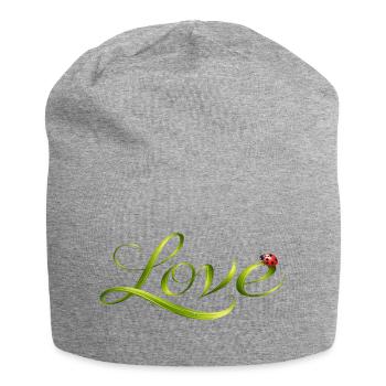 Love Schrift aus Grashalm mit Marienkäfer - Jersey-Beanie - Grau meliert - Vorne