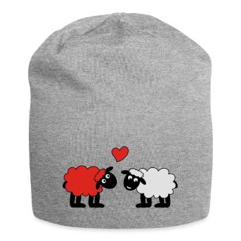 sheep happily in love sheep sheep lamb heart - Jersey Beanie - heather grey - Front