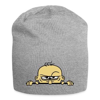 boeses gesicht verstecken mauer schild lustig comi - Jersey-Beanie - Grau meliert - Vorne