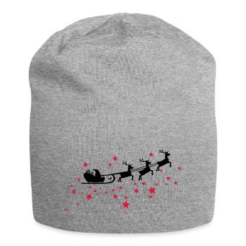 Christkind mit Schlitten am Sternenhimmel - Jersey-Beanie - Grau meliert - Vorne