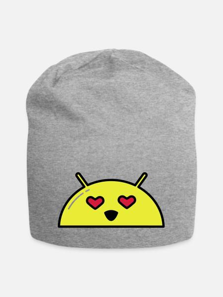 Love Alien Face Emoticon - Jersey Beanie - heather grey