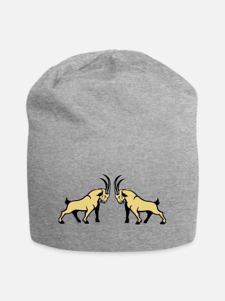 Steinbock Beige Doppelbull Symmetrie - Jersey-Beanie - Grau meliert